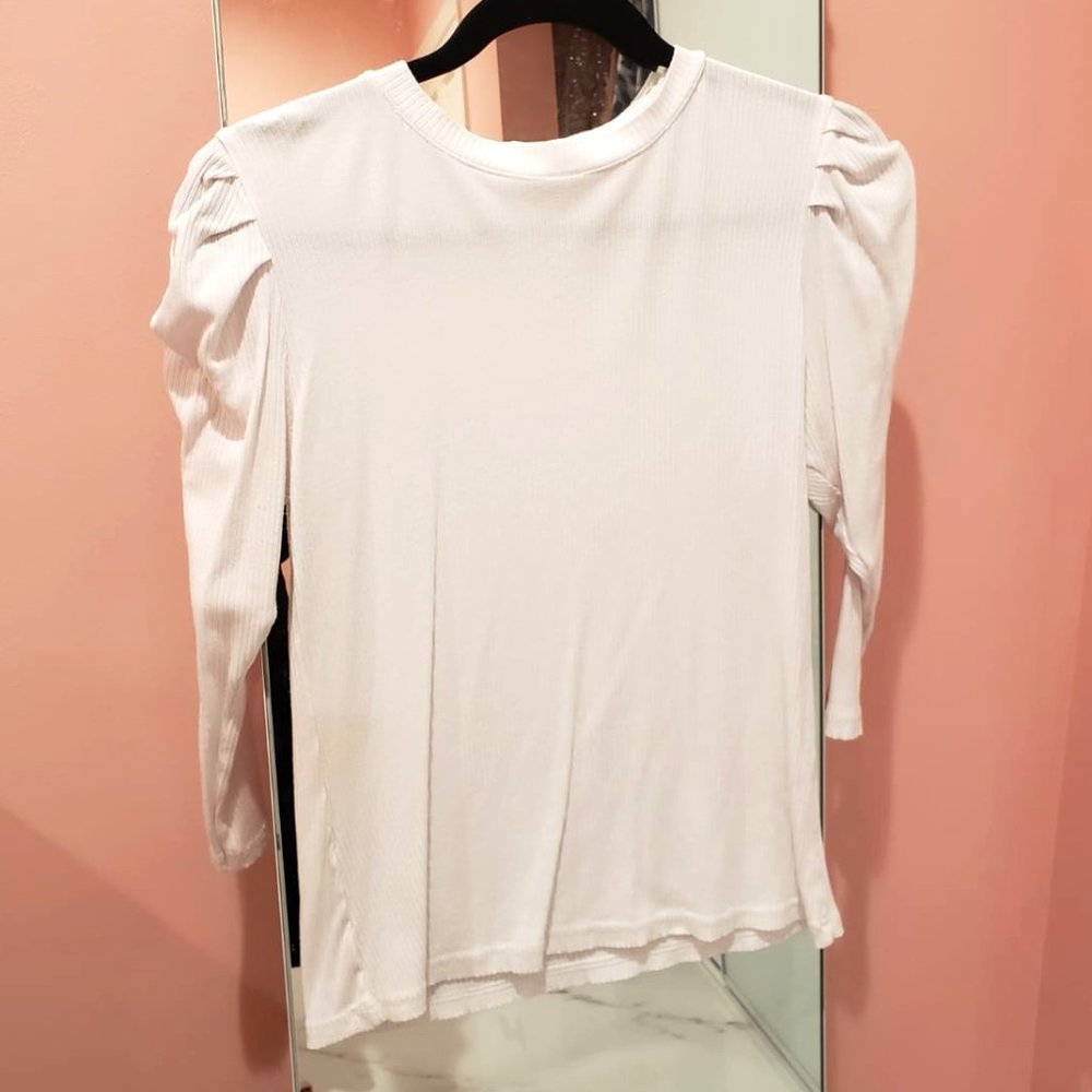 ribbed puff sleeve white tee